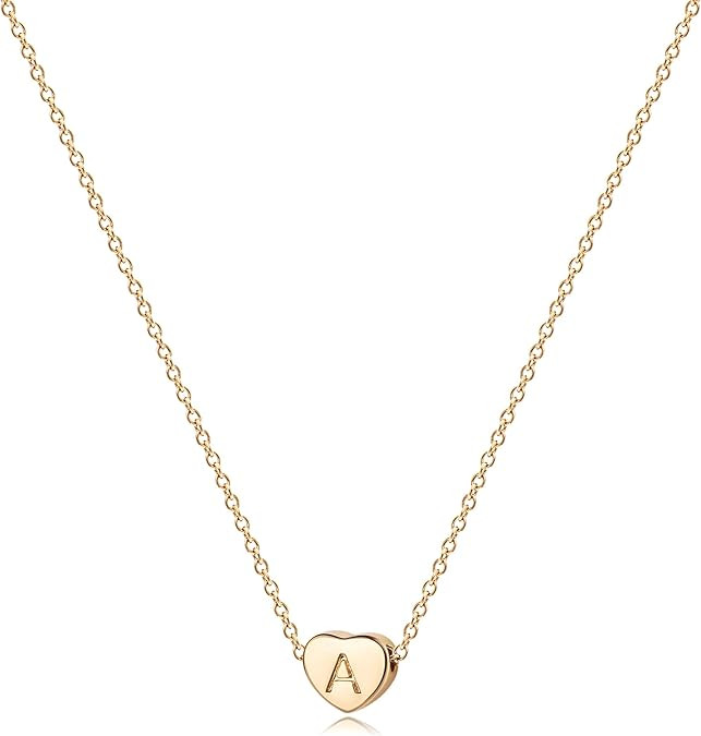 Tiny Gold Initial Heart Necklace-14K Gold Plated Handmade Dainty Letter Heart Necklace for Women ... | Amazon (US)