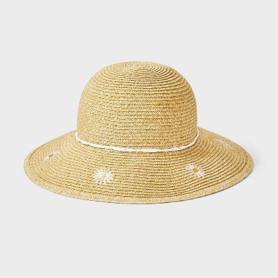 Toddler Girls' Daisy Straw Floppy Hat - Cat & Jack™ Heather Beige 12-24M | Target