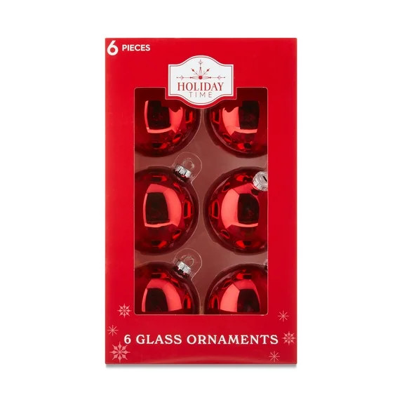 6-Count Red Glass Ball Christmas Ornaments, Red, by Holiday Time | Walmart (US)