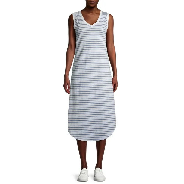 Time and Tru Women's Double V-Neck Shirttail Dress | Walmart (US)