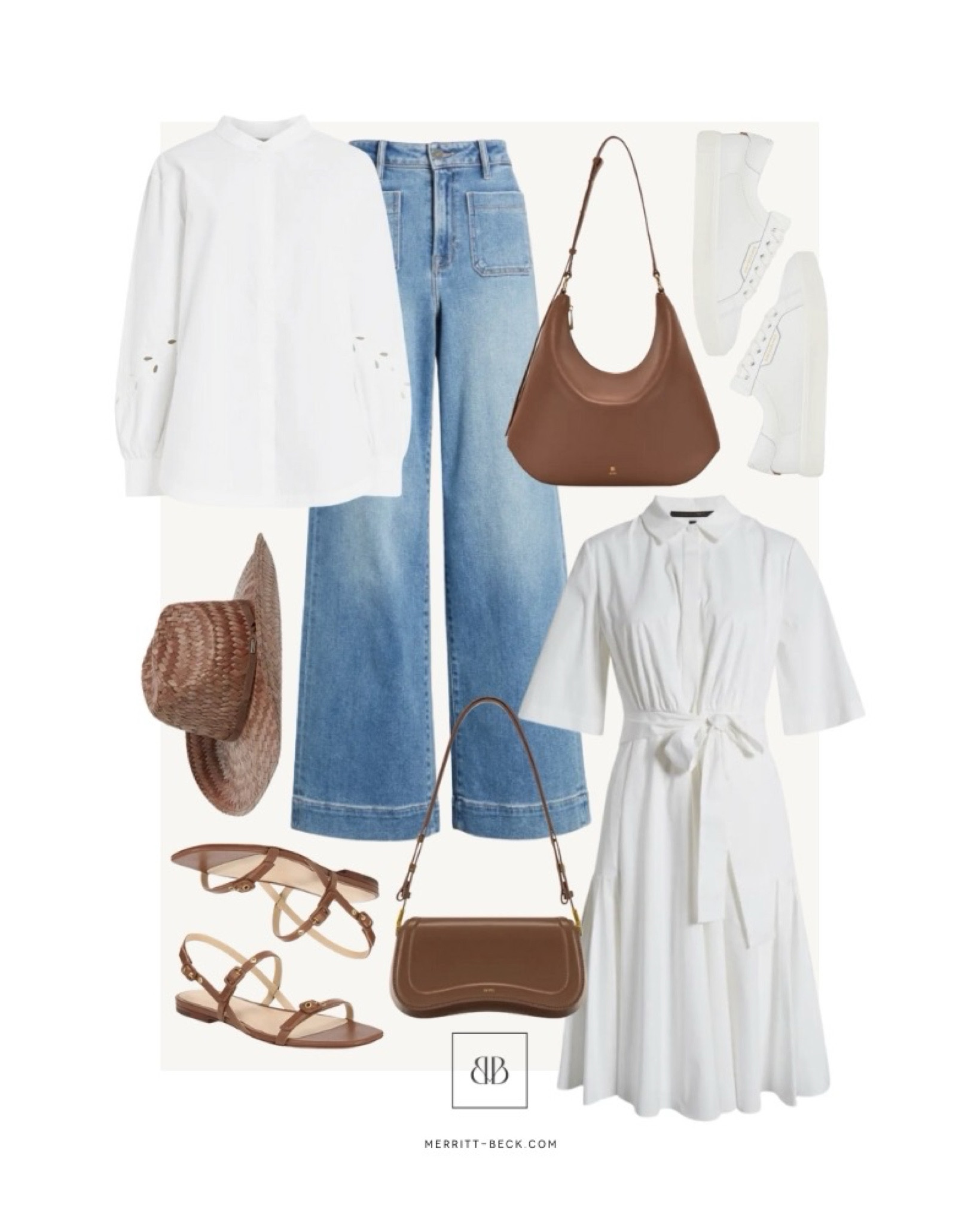 Springtime staples 🤎 a crisp white shirt and shirt dress, on trend jeans, and chic brown accessories. 

#LTKfindsunder100 #LTKitbag #LTKshoecrush