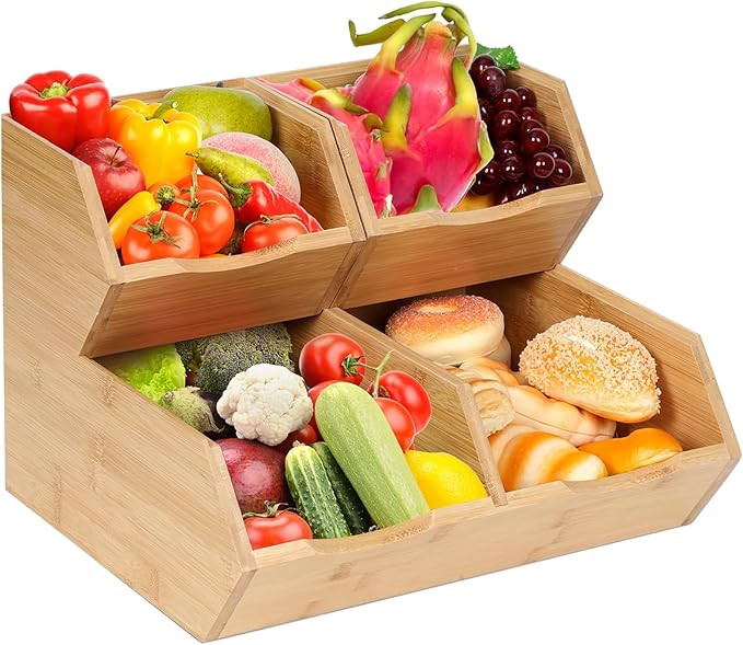 Bamboo Stackable Pantry Storage Bins, Kitchen Pantry Organizers and Storage, Potato and Onion Sto... | Amazon (US)