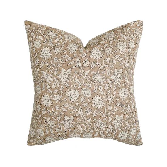 Mae  Blush Floral Handblock Linen Pillow Cover  Dusty Rose - Etsy | Etsy (US)