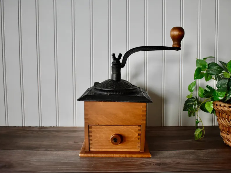 Antique Manual Crank Cast Iron and Wood Coffee Grinder/Mill with Ornate Domed Top and Box Joints | Etsy (Global)
