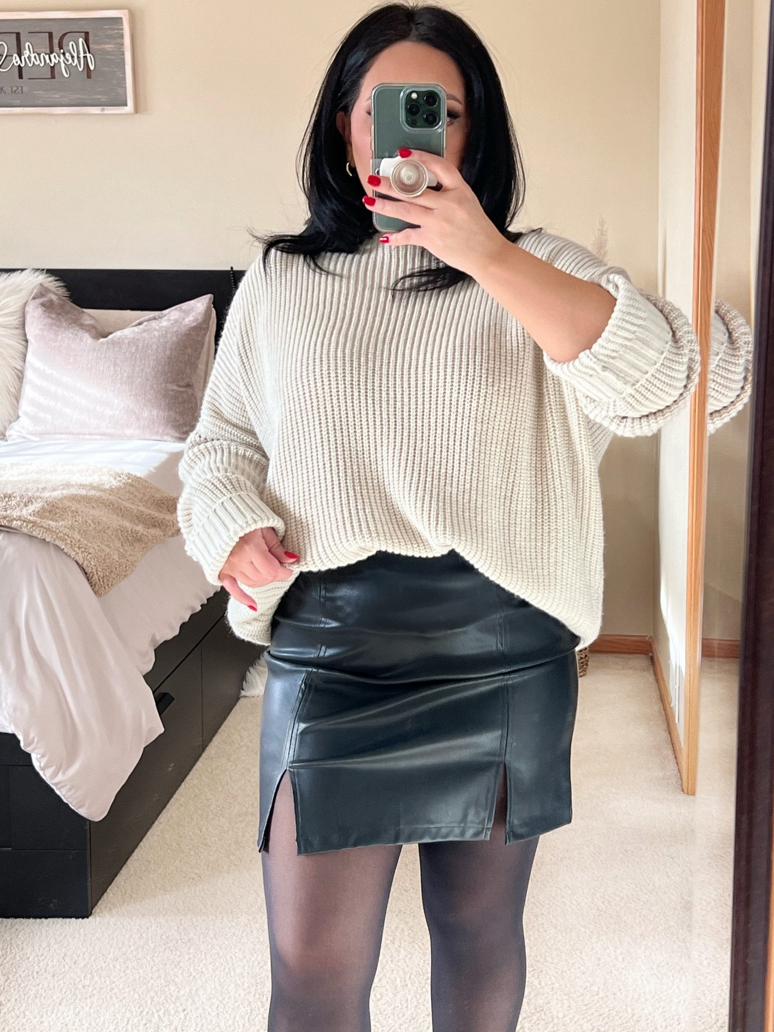 Oversized Knit Sweater with Leather Skirt outfit 

OOTD Oversized Sweater 

#LTKHoliday #LTKbeauty
