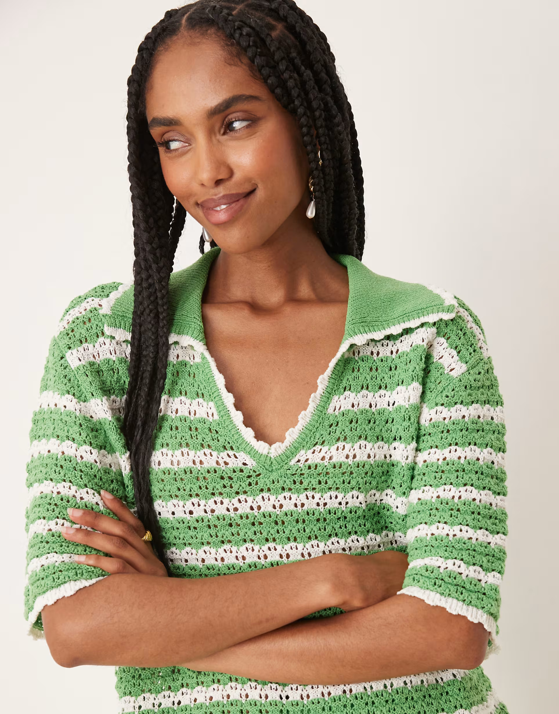 ASOS DESIGN knit stitch short sleeve polo top in stripes - part of a set | ASOS | ASOS (Global)