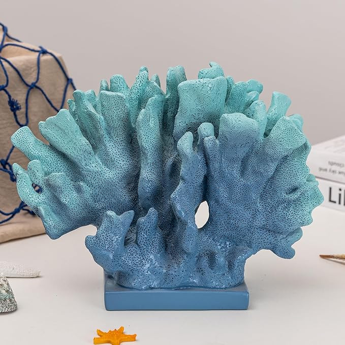 8.1"H Blue Coral Decor, Coral Reef Decor, Resin Coral Statue, Nautical Decorations for Home, Bedr... | Amazon (US)