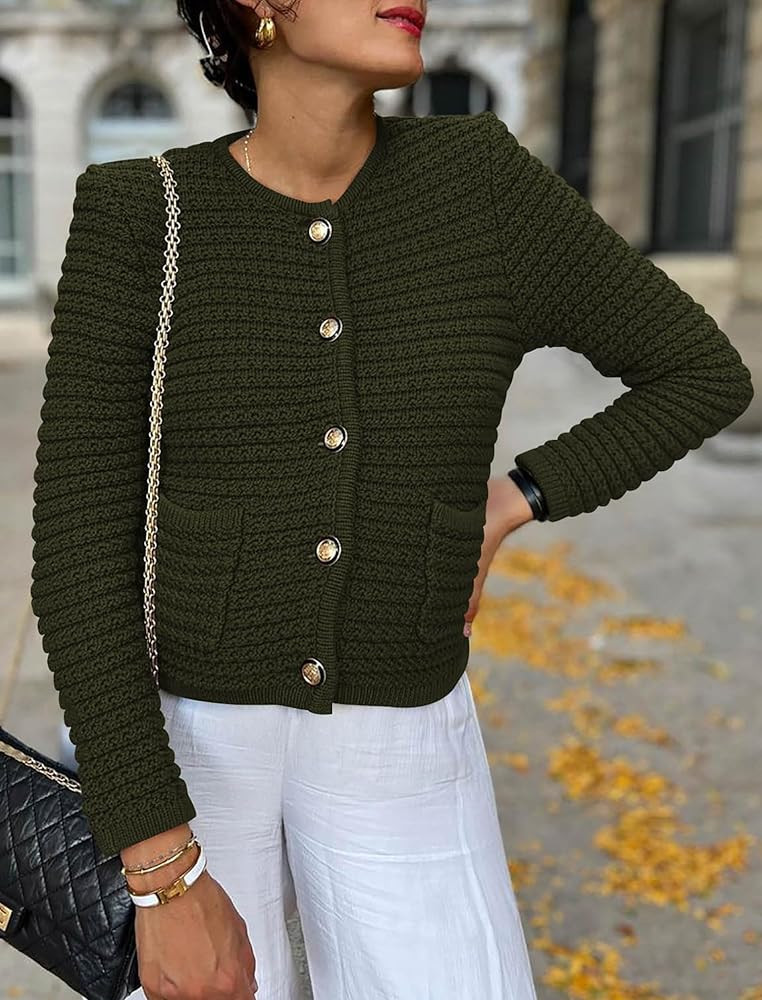 PRETTYGARDEN Womens 2023 Cardigan Sweaters Fall Open Front Button Down Long Sleeve Pockets Casual Ch | Amazon (US)