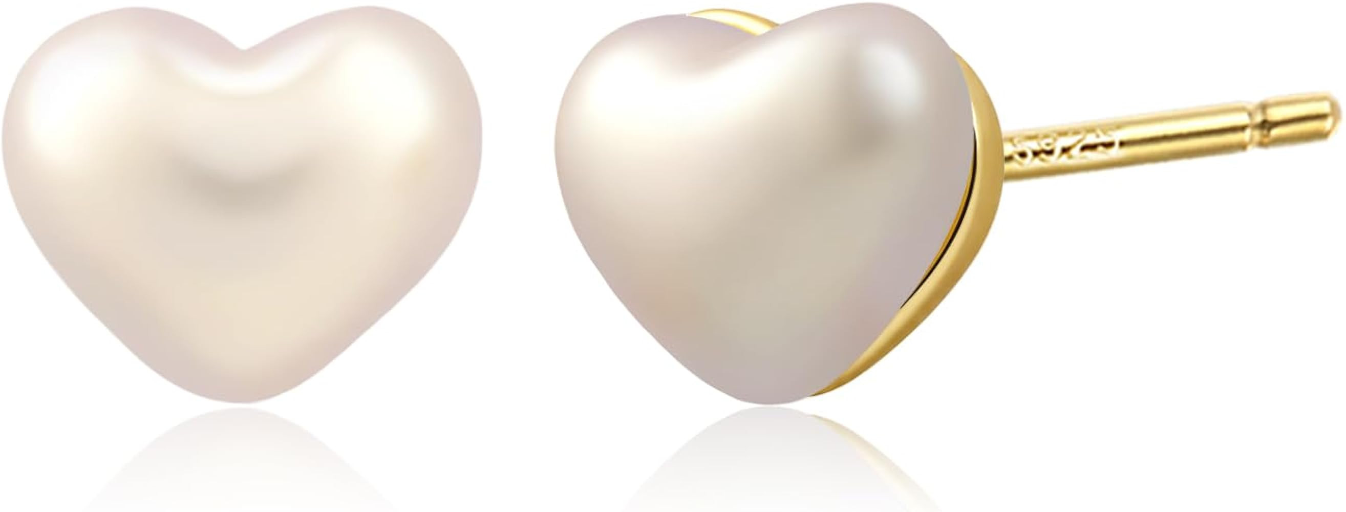 Valentines 14k Gold Plated Heart White Pearl Small Simple Stud Hypoallergenic Bridesmaid Wedding ... | Amazon (US)