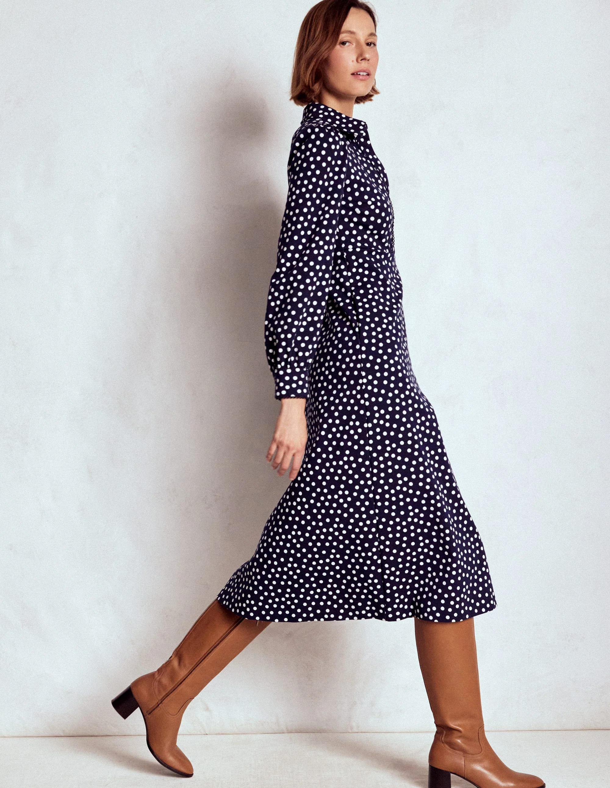 Pip Zip-Up Ponte Midi Dress-French Navy, Painted Dot | Boden (US)