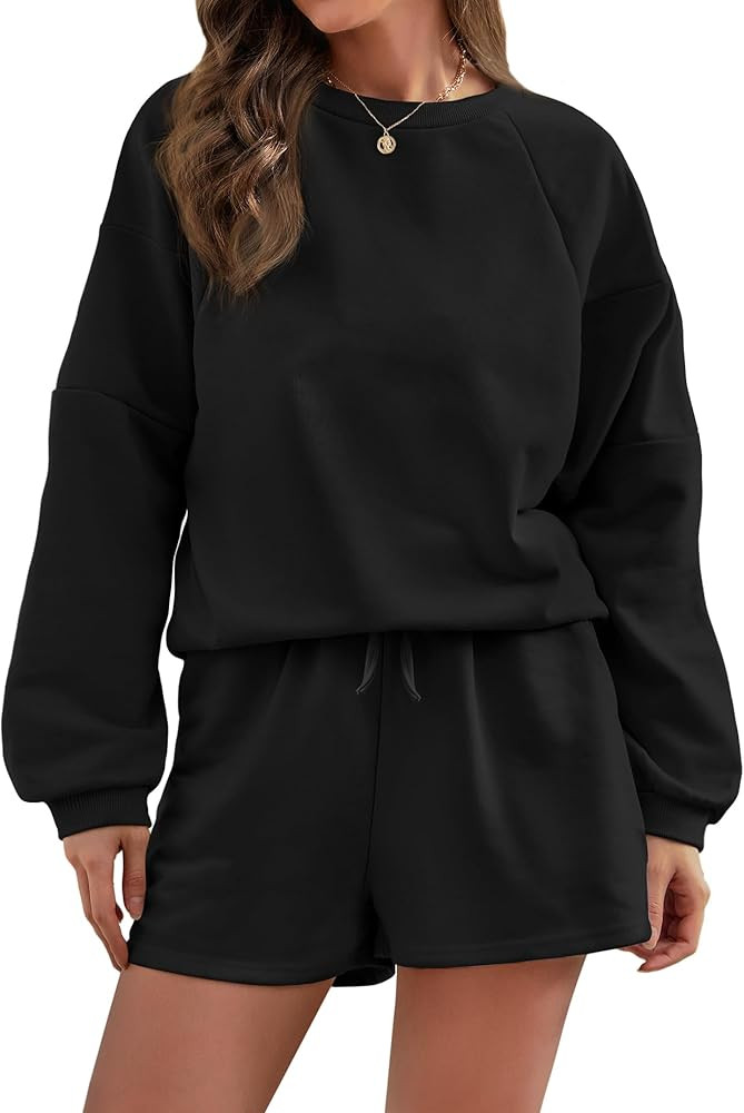 Women 2 Piece Outfits Sweatsuit Oversized Sweatshirt Lounge Sets 2024 Fashion Long Sleeve Shorts ... | Amazon (US)