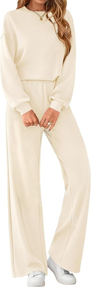 MASCOMODA Womens Fall Sweatsuits Two Piece Sets Crewneck Long Sleeve Tops Wide Leg Pants Casual T... | Amazon (US)