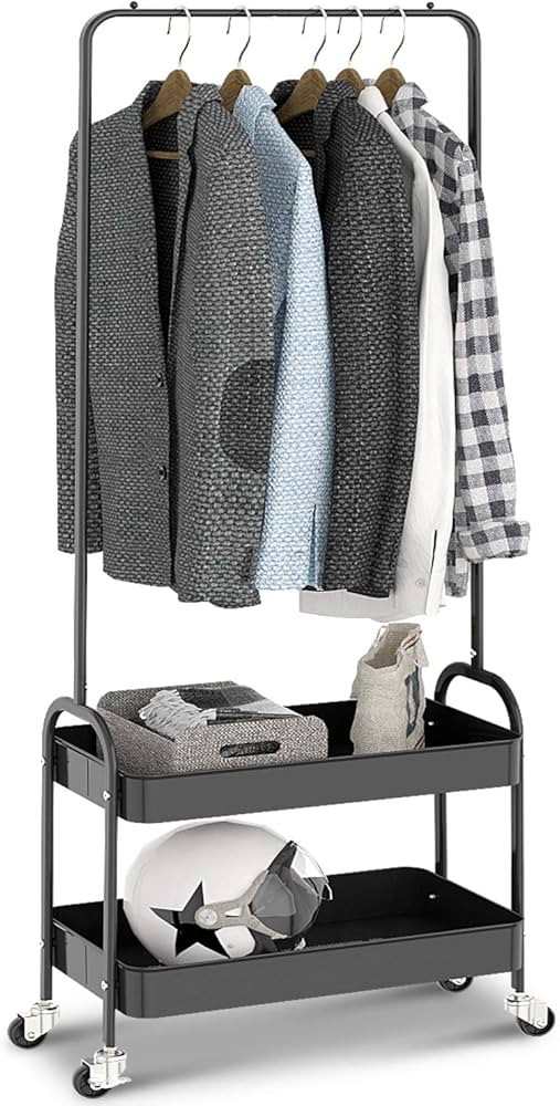 KINGRACK 2-in 1 Garment Rack, Clothing Rack with 2 Tier Metal Basket, Rolling Storage Cart Clothe... | Amazon (US)