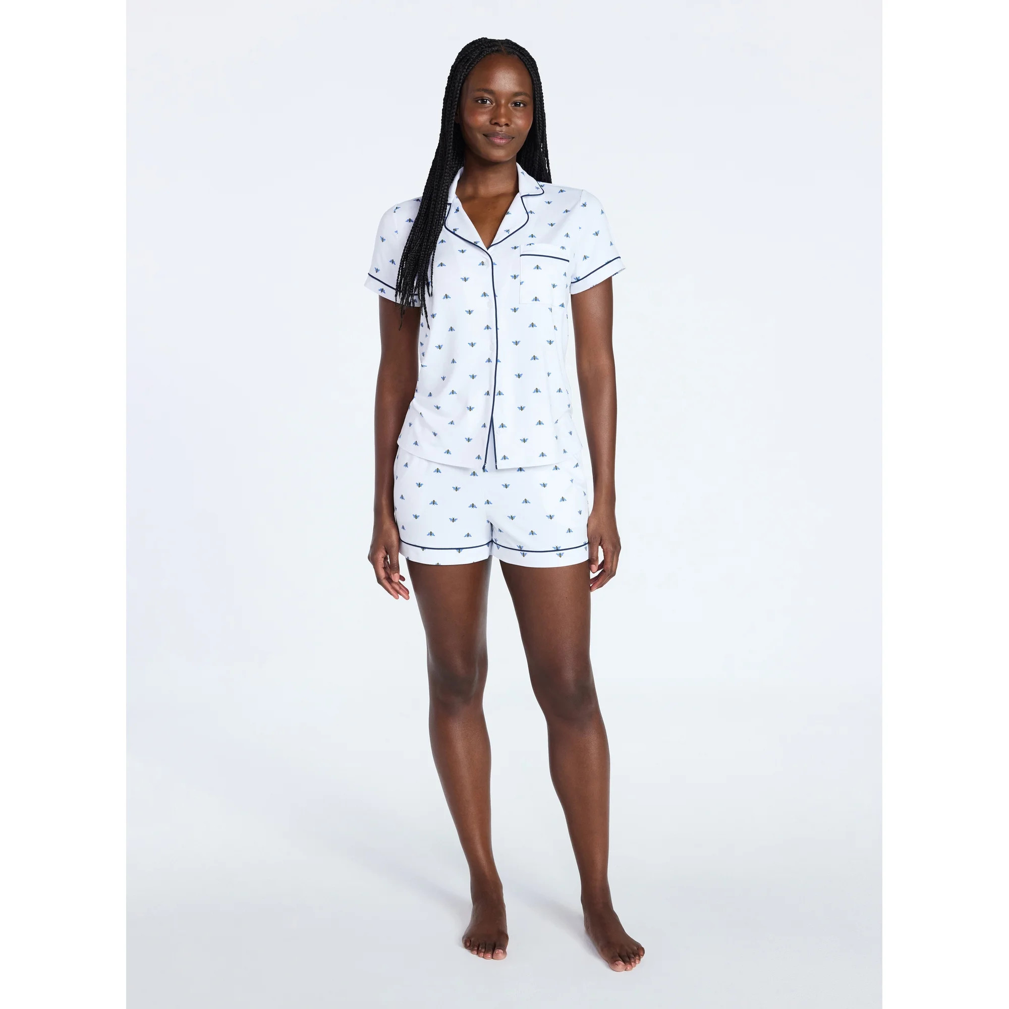 Joyspun Women's Dreamy Soft Collection Notch Collar Top and Shorts Pajama Set, 2-Piece, Sizes XS-... | Walmart (US)