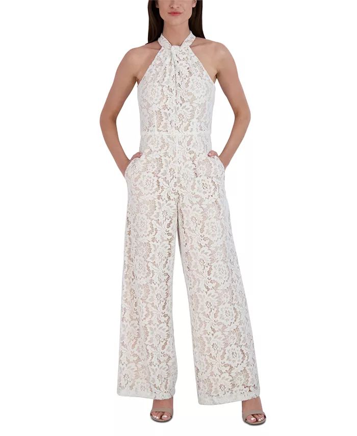 Women's Lace Twist-Neck Wide-Leg Jumpsuit | Macy's