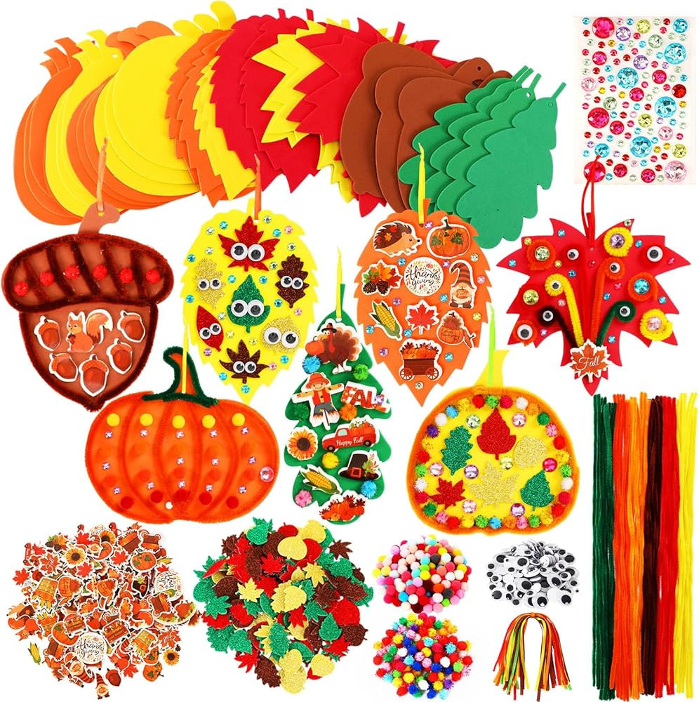 JULBEAR 700pcs Fall Maple Leaf Pumpkins Foam Craft Kits, Self-Adhesive Glitter Foam Stickers Craf... | Amazon (US)