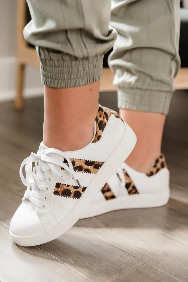 Irene White Leopard Lace Up Sneakers | The Pink Lily Boutique