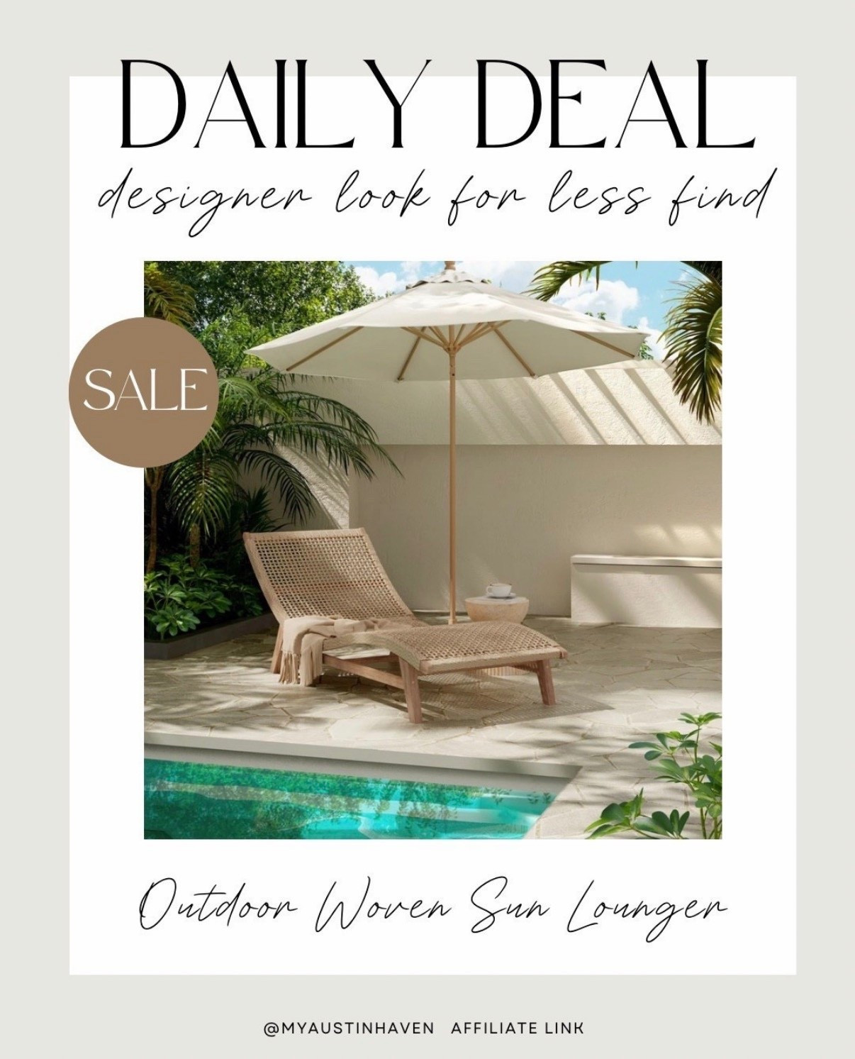 Daily Deal: Outdoor Lounger 🌴☀️

Outdoor Acacia Wood annd Wicker Woven Sun Lounger

1/2 the price of what you’d pay at any designer brand store

Wayfair sale, wayfair find, outdoor furniture, pool lounger

#LTKSpringSale 

#LTKSeasonal #LTKHome