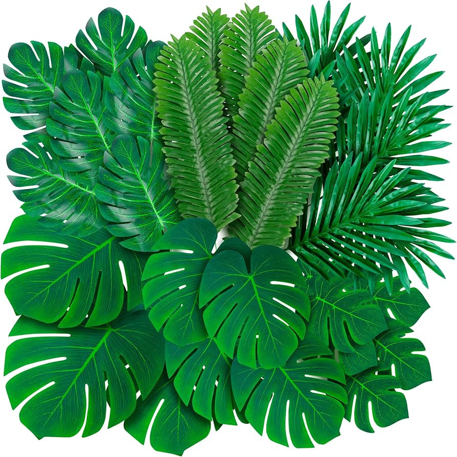 108 Pack Palm Leaves Artificial Tropical Monstera - 6 Kinds Large Small Green Fake Palm Leaf with... | Amazon (US)