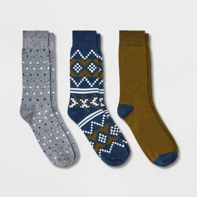 Men's Fairisle Inline Gifting Socks 3pk - Goodfellow & Co™ Navy Blue 7-12 | Target