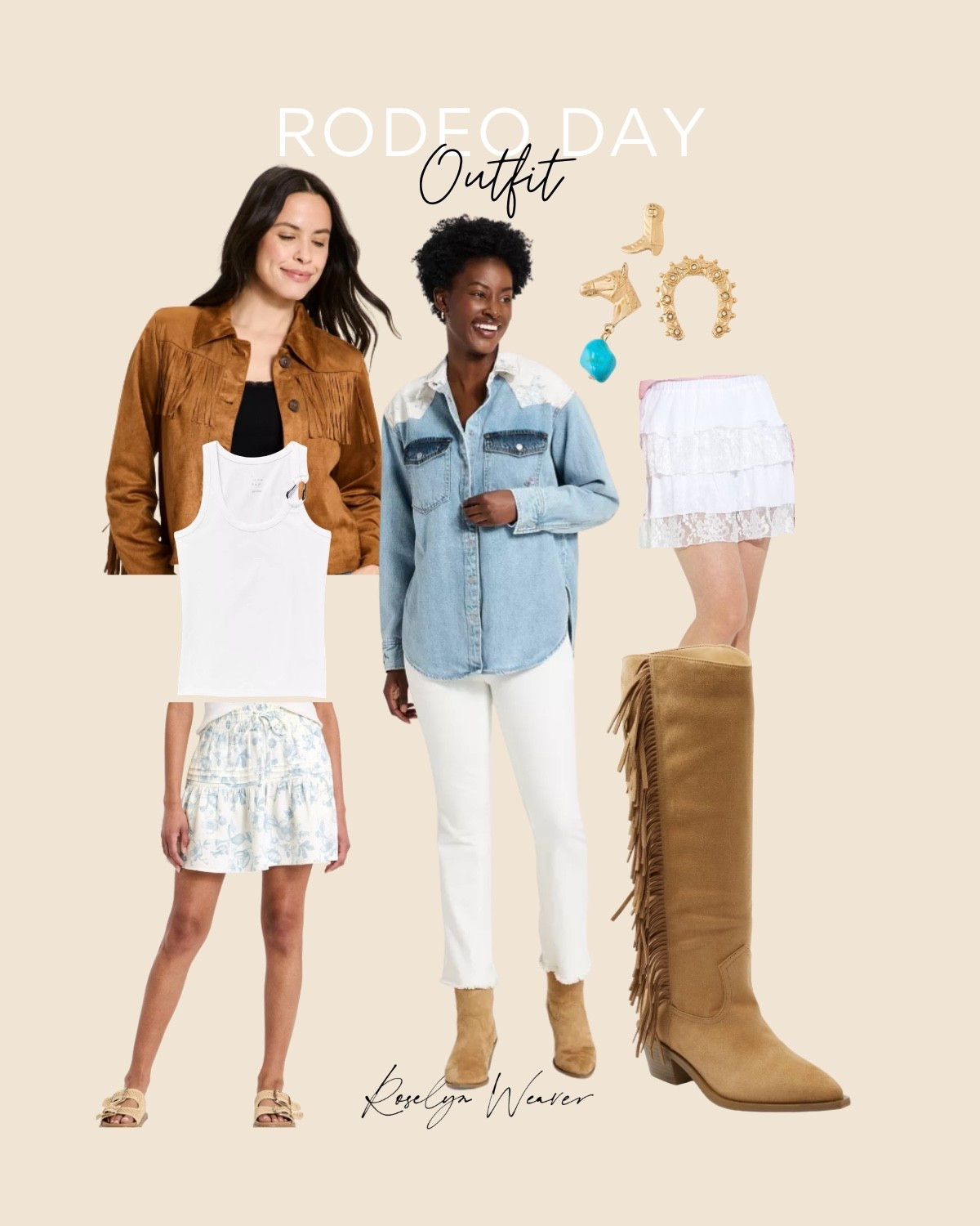 Rodeo day outfit 🤠

Western outfit, suede fringe cropped jacket, mini lace skirt, suede fringe tall boots, western boot 

#LTKootd #LTKSaleAlert #LTKOver40