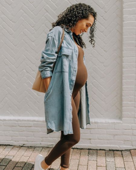 Bumpsuit Maternity everyday casual look for pregnancy! Styled with an oversized denim shirt, reversible tote, and white sneakers!


#LTKSeasonal #LTKunder100 #LTKbump