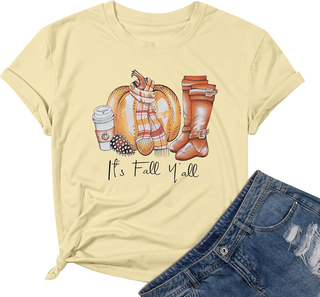 Halloween Pumpkin Shirt Women Plaid Pumpkin Tee Shirt Cute Short Sleeve Fall Shirt Thanksgiving Gift | Amazon (US)