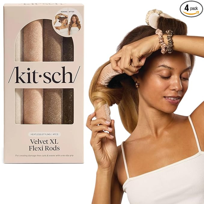 Kitsch Satin Hair Curlers, Heatless Curling Rod - Jumbo Flexi Rod for Heatless Curls Overnight, C... | Amazon (US)