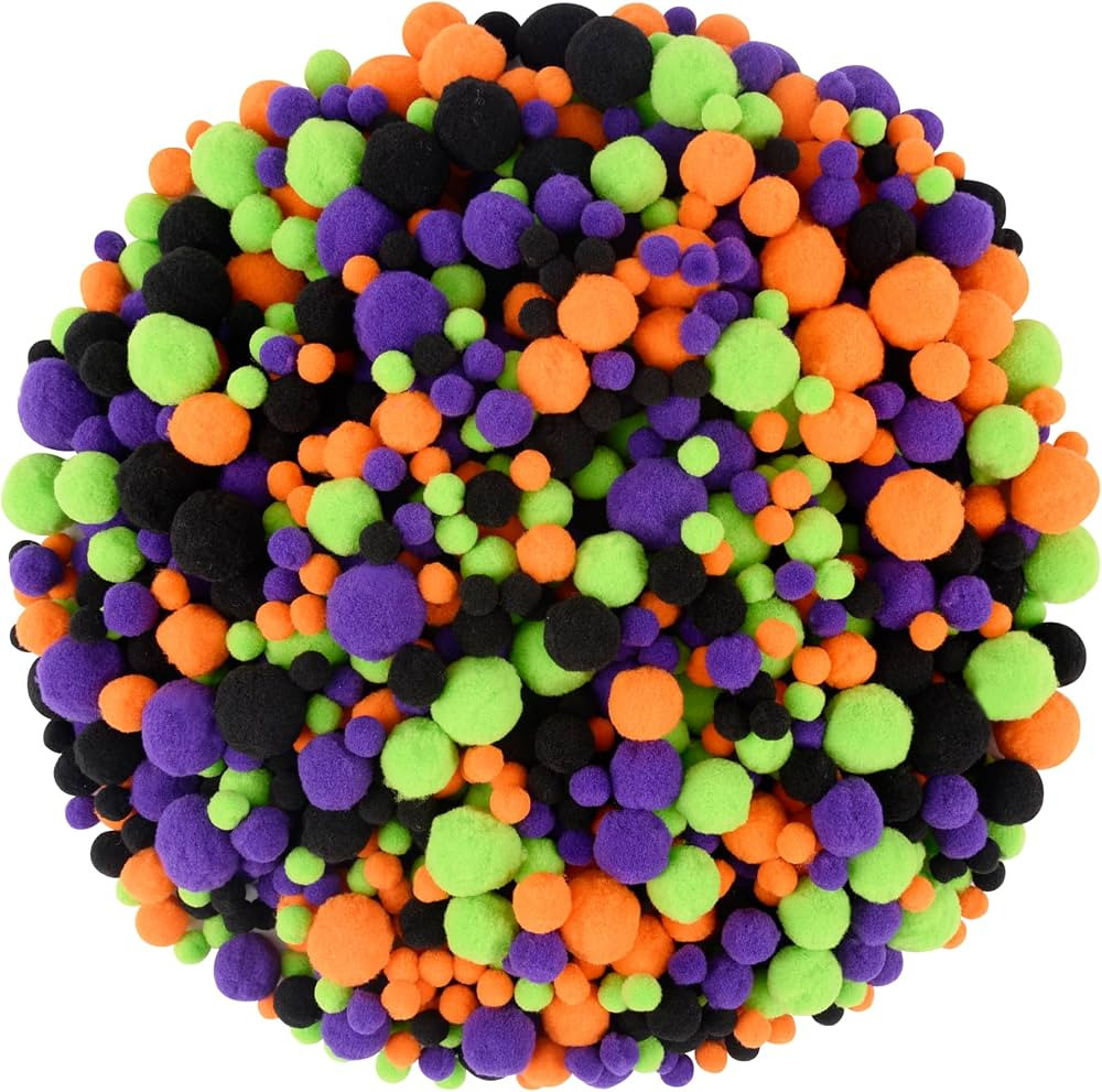 Qumenan 1200 Pieces 4 Sizes Halloween Pom Poms Balls Crafts for DIY Hobby Supplies Halloween Part... | Amazon (US)
