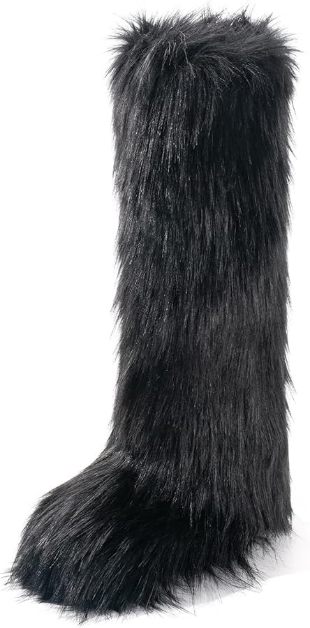 IXU Women's Faux Fur Boot Furry Fluffy Round Toe Suede Winter Comfy Plush Warm Short Outdoor Indo... | Amazon (US)