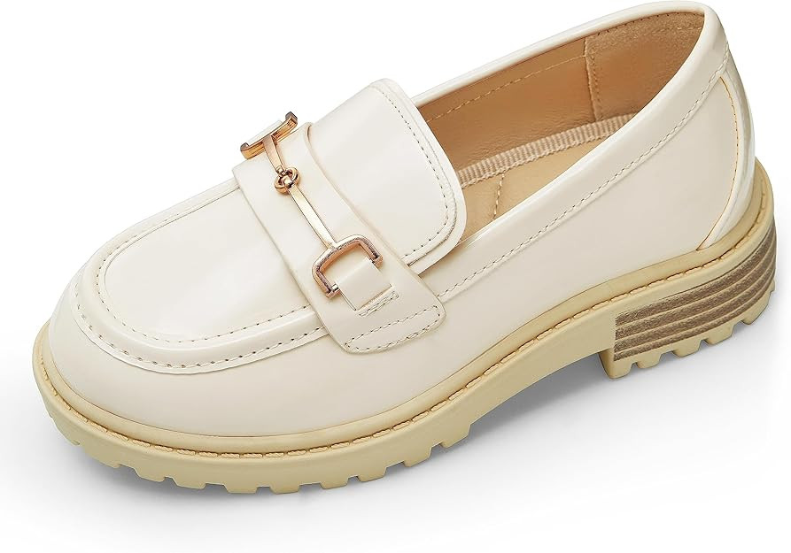 Coutgo Girl's Platform Loafers Slip On Chain Chunky Heel Leather Flats Round Toe School Uniform D... | Amazon (US)