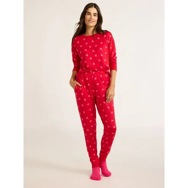 Joyspun Women's Pajama Top, Joggers and Socks Gift Set, 3-Piece, Sizes S-3X - Walmart.com | Walmart (US)