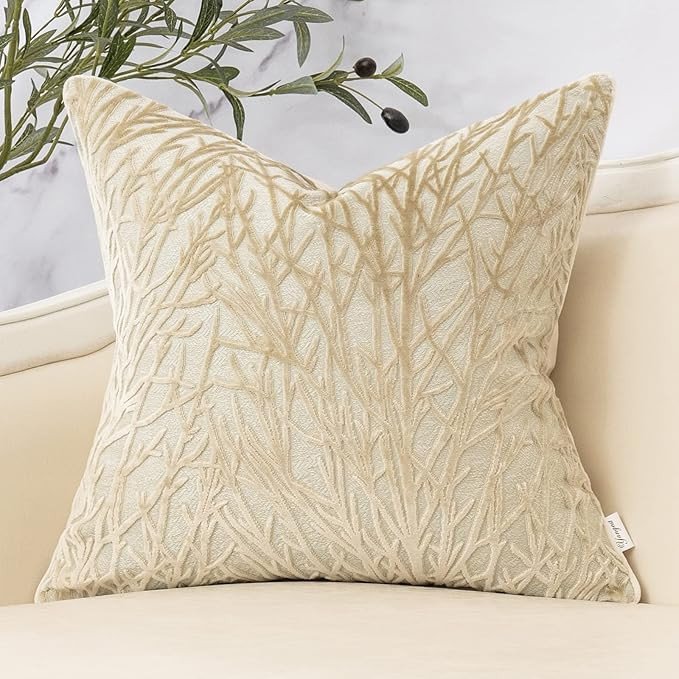 Yangest Beige Twigs Throw Pillow Cover Branches Velvet Cushion Case Neutral Pillowcase for Sofa C... | Amazon (US)
