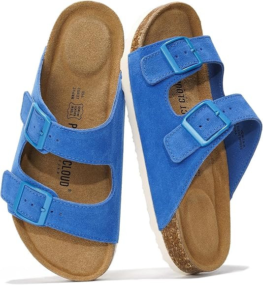 Project Cloud Genuine Leather Flat Sandals Beach Essentials Womens Sandals Memory Foam Vacation E... | Amazon (US)
