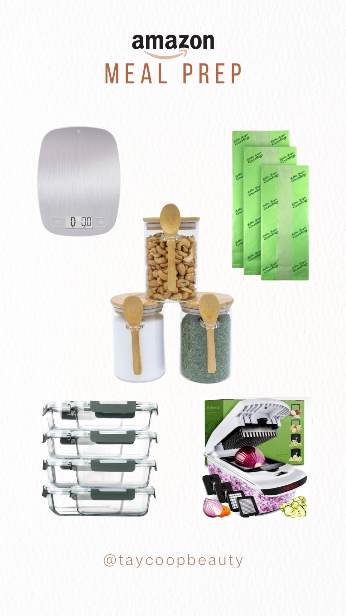 These are my favorite Amazon products for meal prep! I use the jars for my overnight oats, and the chopper for all my veggie salads. Those green bags will keep your fruits and vegetables fresh for WEEKS, and the scale is perfect for weighing meat to toss in the glass meal prep containers!

#LTKunder50 #LTKhome #LTKunder100