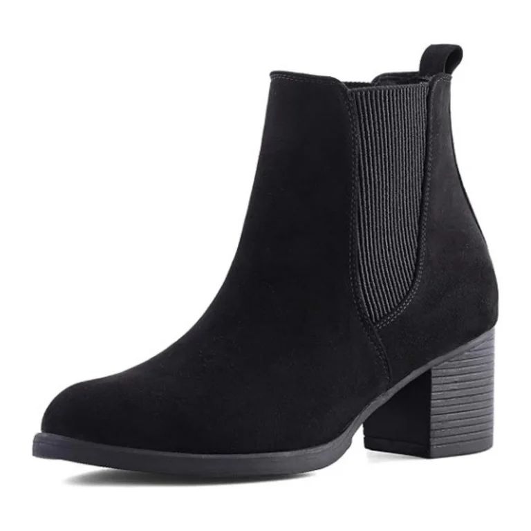 Pennysue Women Chelsea Boots Black Suede Female Chunky Heel Ankle Booties 8M | Walmart (US)