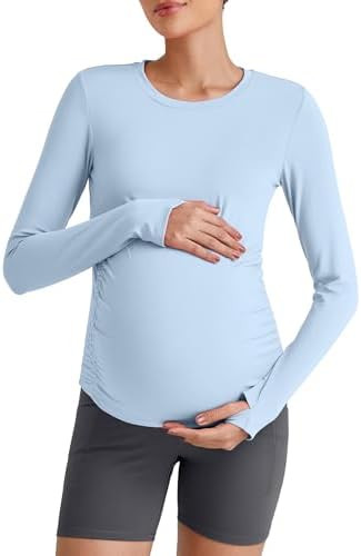 G4Free BareFeel Maternity Long Sleeve T Shirts Crewneck Ruches Pregnancy Workout Tops with Thumbh... | Amazon (US)
