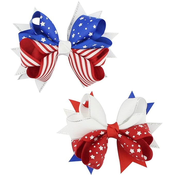 Patriotic Hair Clips 4th of July Hair Bow Clips with Glitter Star Hair Bows Boutique Grosgrain Ri... | Amazon (US)