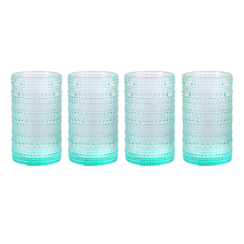 Set of 4 Cyan Blue Spectra Hiball Glasses, 15oz | At Home