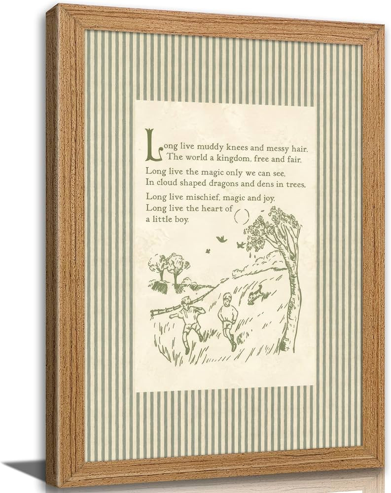 Framed Vintage Boy Nursery Canvas Wall Art Long Live Boyhood Poem Wall Decor Teen Boys Children's... | Amazon (US)