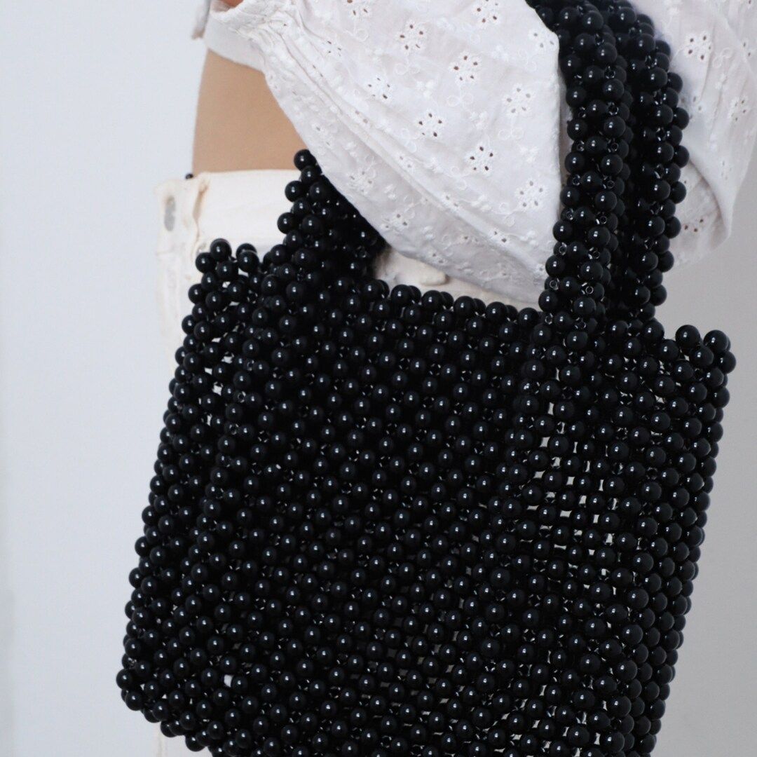 Black Beaded Bag Luxury Bag for Women Minimalist Bag Black Purse Purse for Women Night Bag Handba... | Etsy (US)