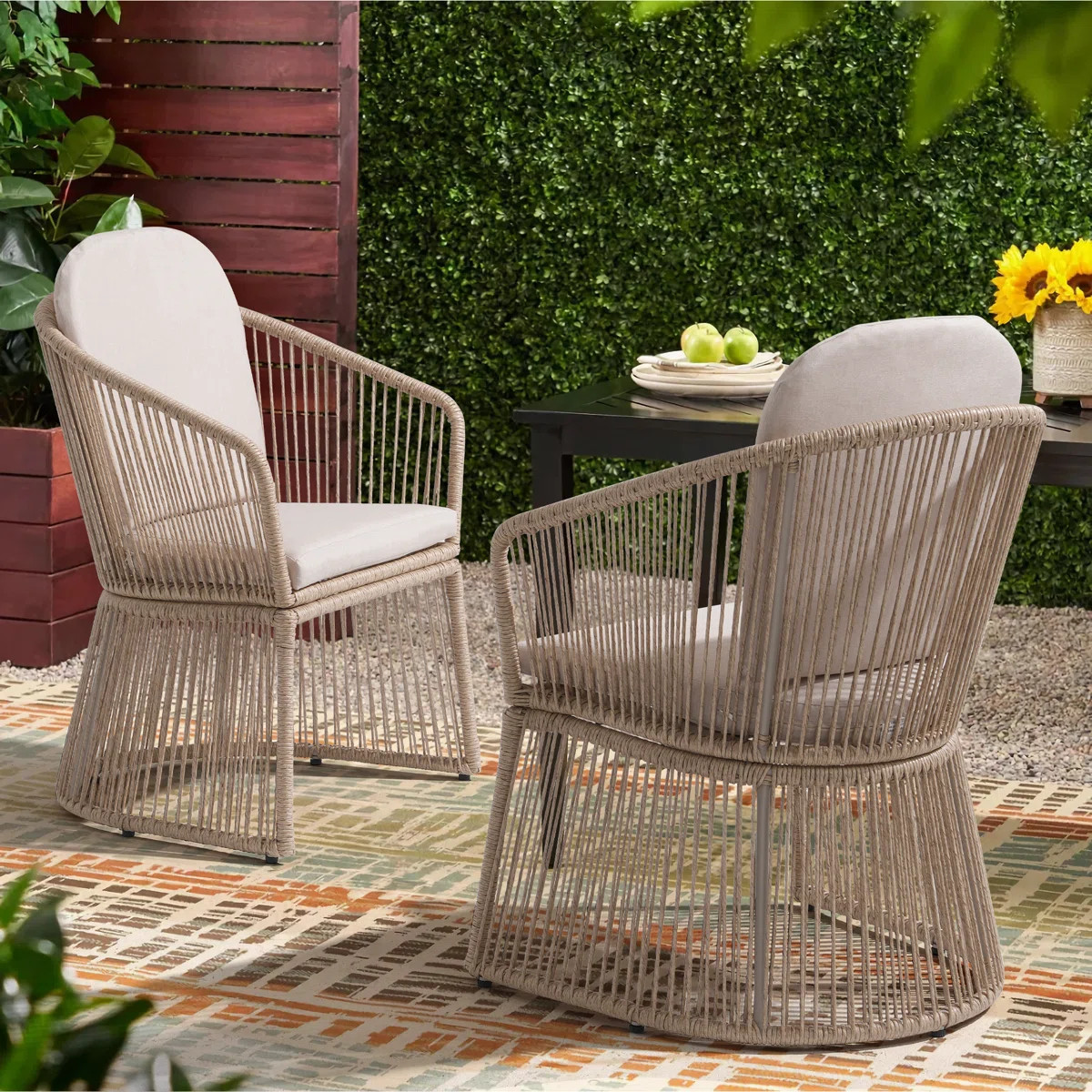 Outdoor Dining Armchair With Cushion (Set of 2) | Wayfair North America