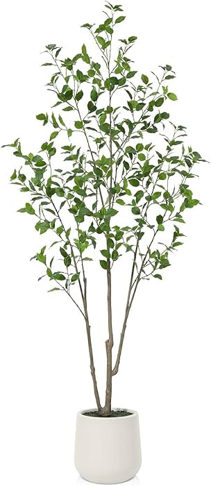Artificial Ficus Tree 6ft with White Planter, Tall Fake Ficus Tree for Home Decor Indoor, Faux Fi... | Amazon (US)