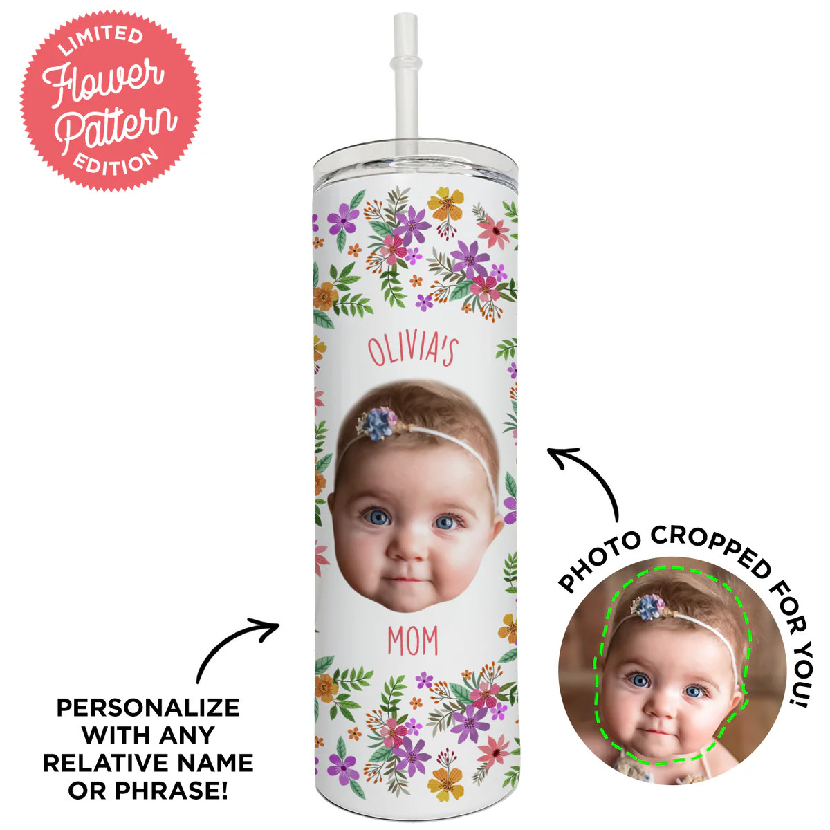 Personalized Flower Skinny Tumbler | Type League Press