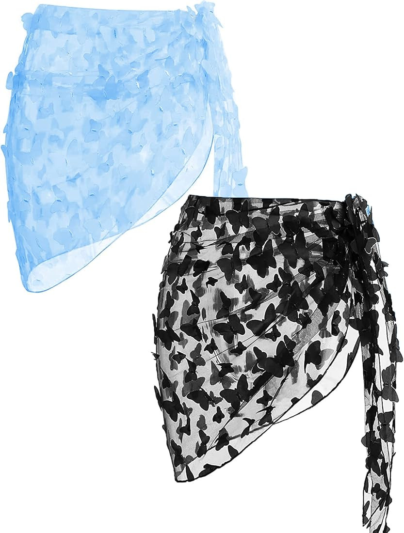 Ekouaer 2 Pcs Sarong Coverups for Women Beach Wrap Skirt Chiffon Swimsuit Coverup for Swimwear S-... | Amazon (US)