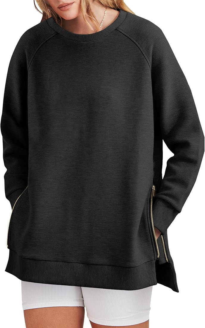 ANRABESS Womens Oversized Sweatshirt Crewneck Long Sleeve Tunic Pollover Shirt Side Zipper Hoodie... | Amazon (US)