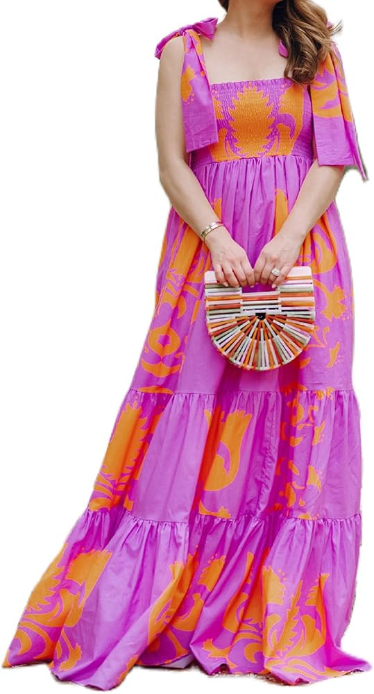 Women Summer Vocation Boho Floral Long Dress Sleeveless Flowy Tiered A Line Maxi Sundress Going O... | Amazon (US)