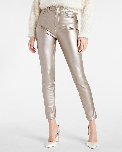 High Waisted Metallic Faux Leather Skinny Pant | Express