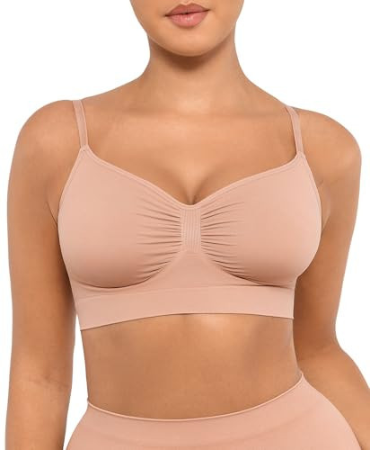 FeelinGirl Wireless Bras for Women Comfortable Everyday Bra Unlined Buttery Soft Cami Bra Nude Medium | Amazon (US)