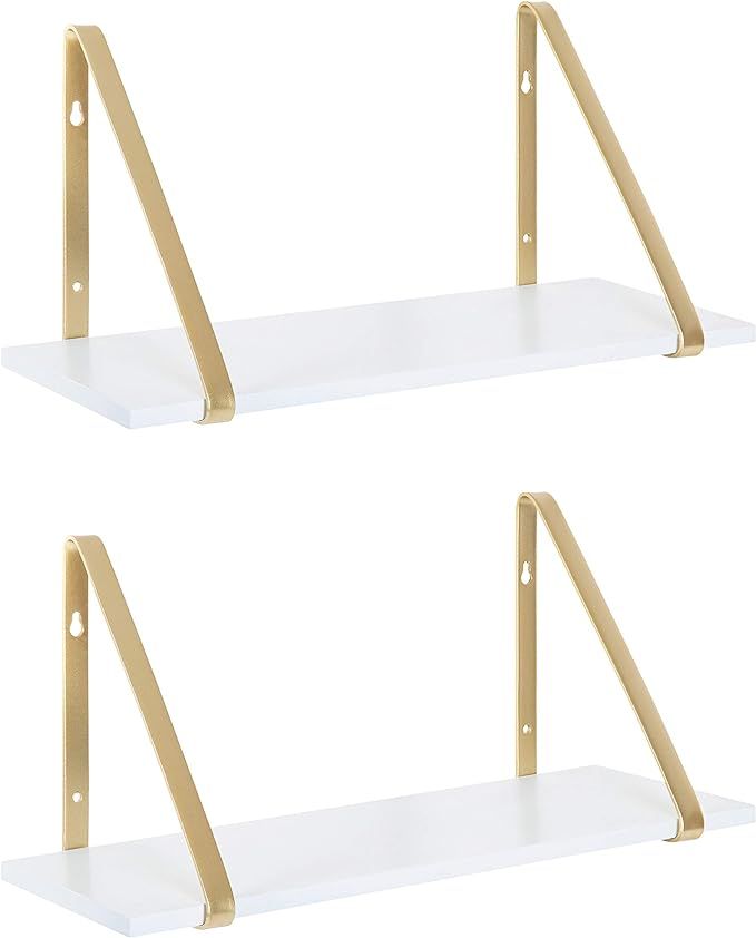Kate and Laurel Soloman Modern Wooden Shelves, 18 inch, Set of 2, White and Gold, Contemporary Gl... | Amazon (US)